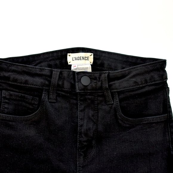 L'AGENCE Sabine Skinny High Rise Zipper Black Jeans 24 - Picture 6 of 10